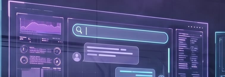 Floating holographic AI chat panel with one highlighted answer
